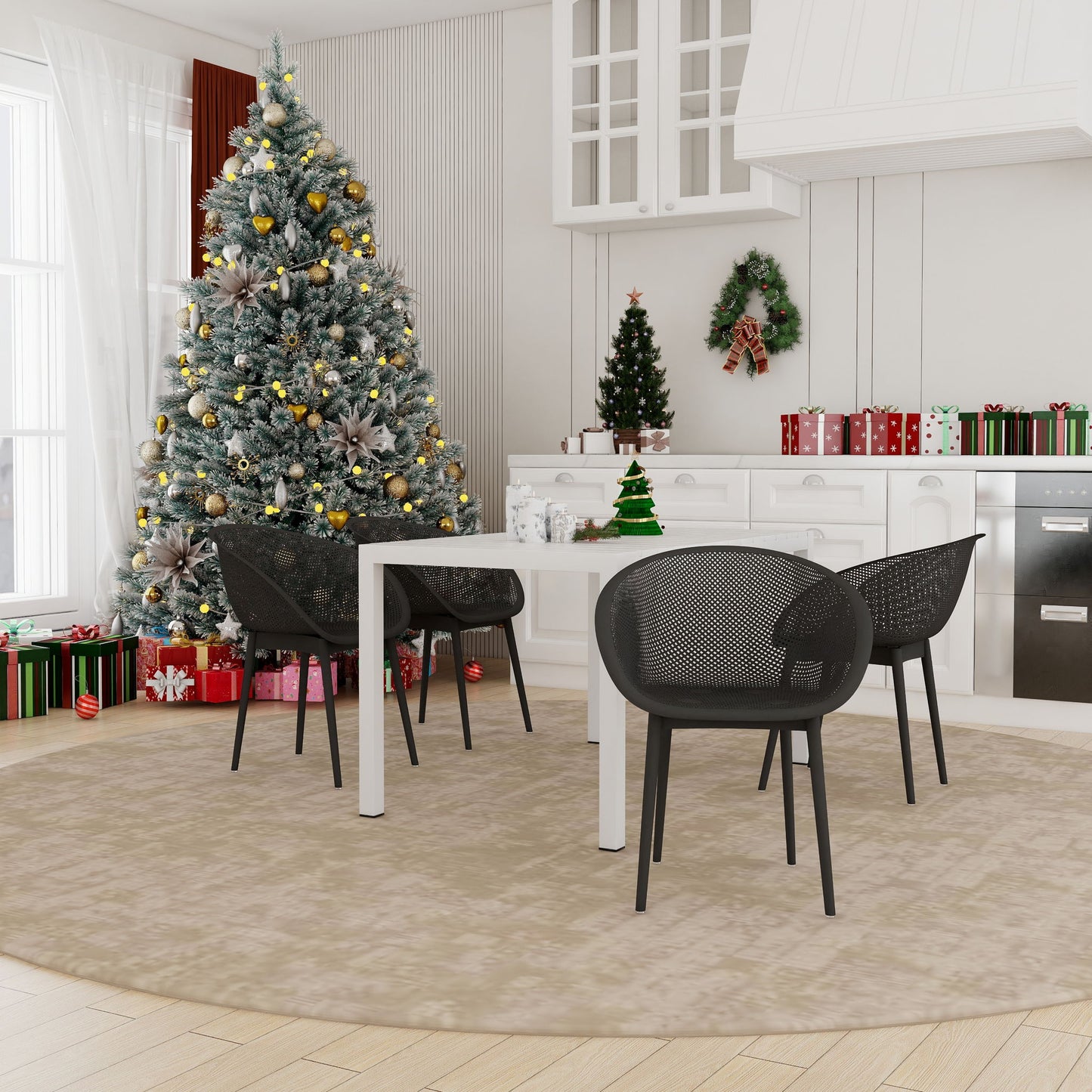 4 Pack Lounge Chair Set With Long Table