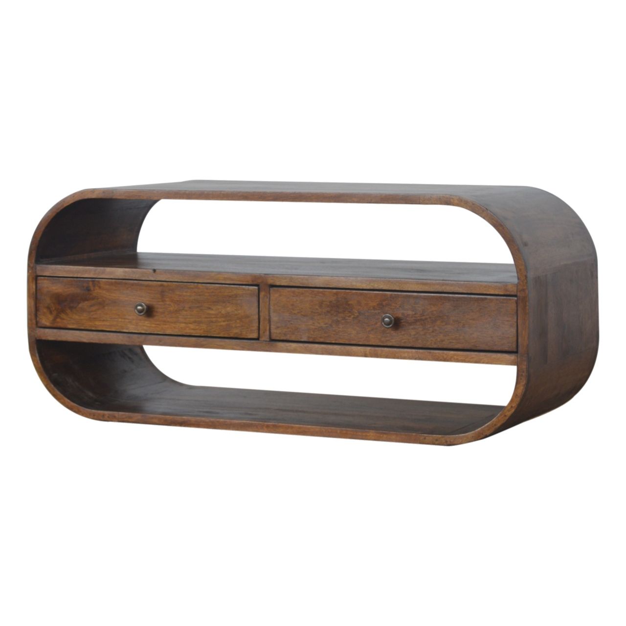 Curved Edge Media Unit With 2 Drawers - Chestnut