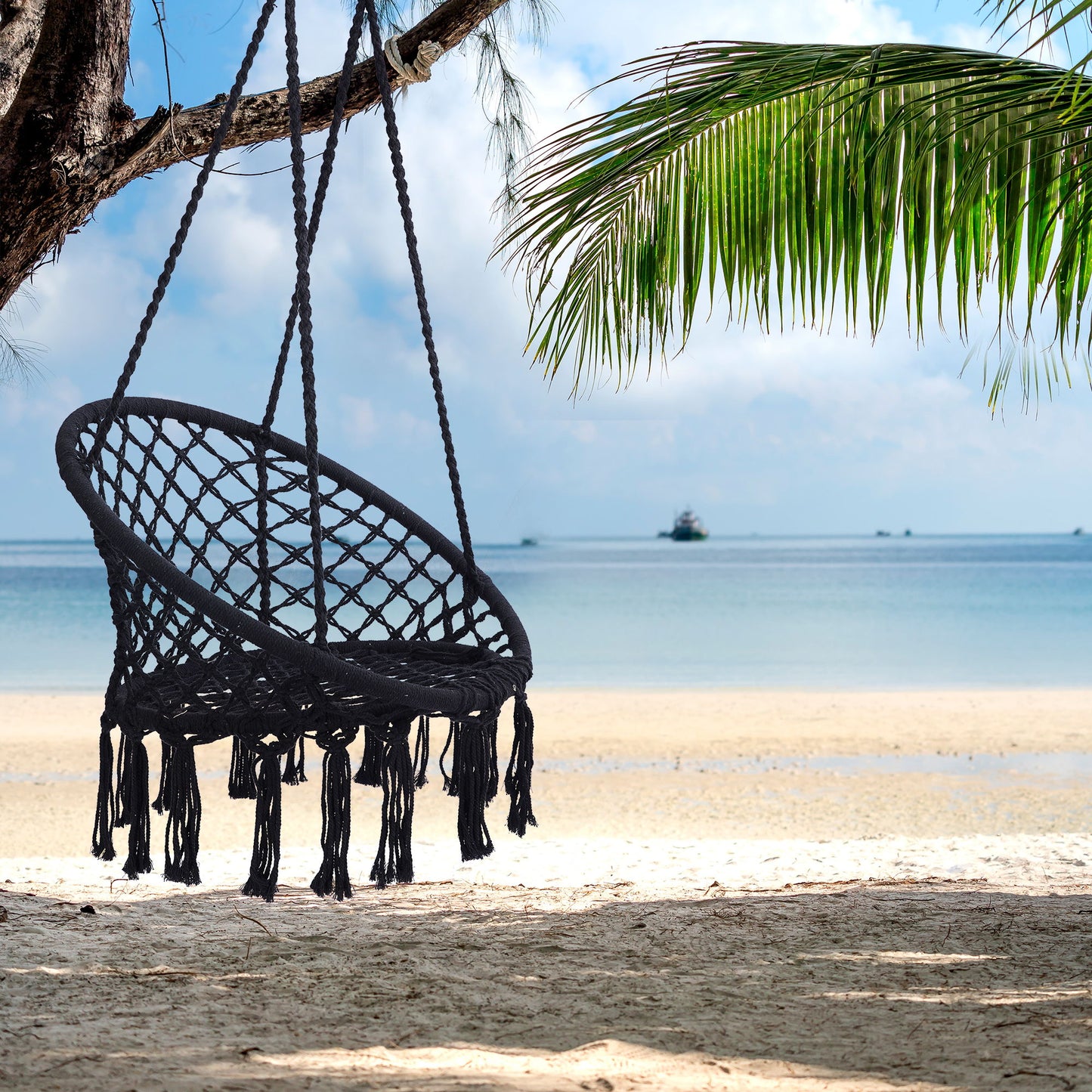 Macrame Hanging Hammock Chair, Cotton Rope Swing For Indoor And Outdoor Use