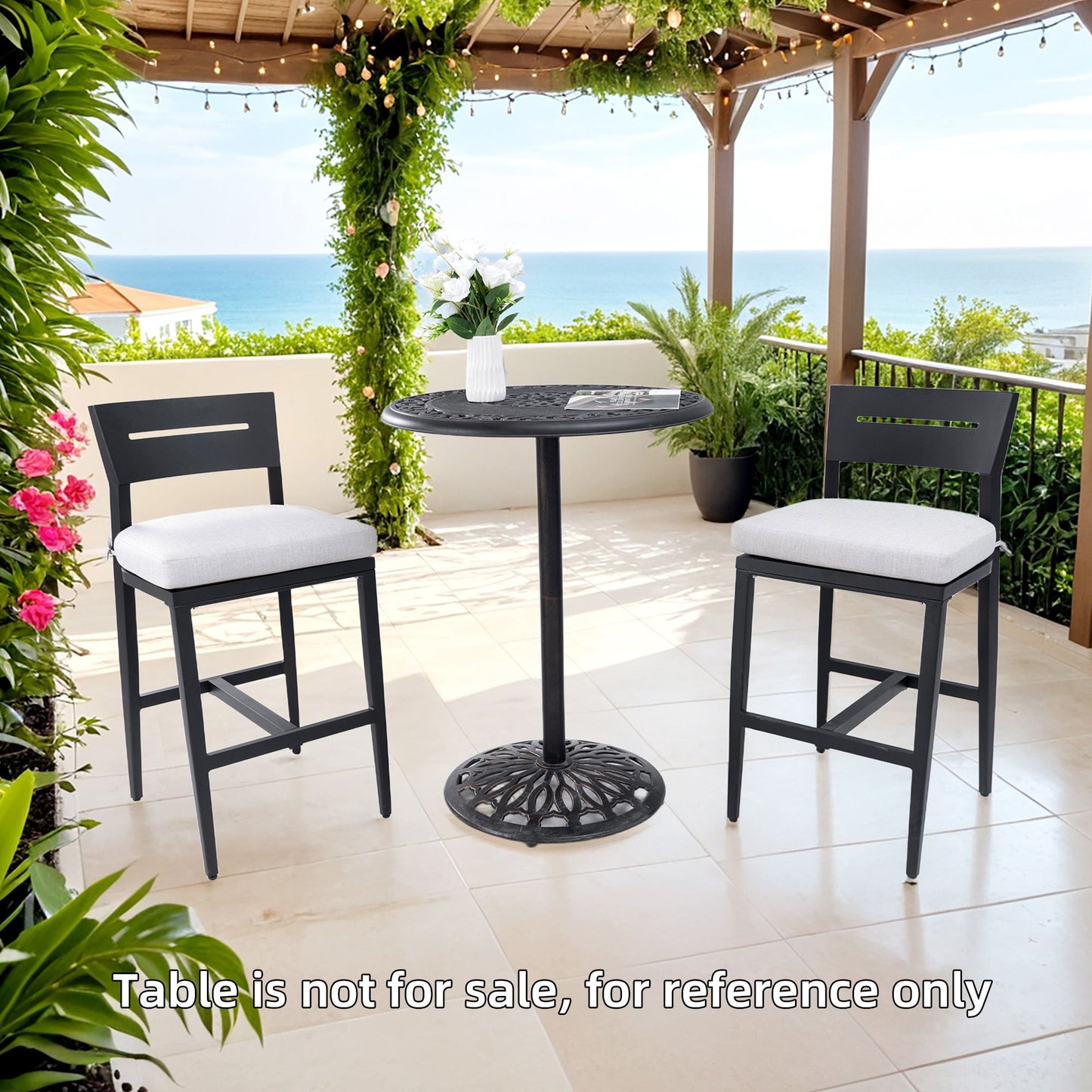 Modern Outdoor Bar Stools, Patio Chairs With Backrest And Footrest, Weather Resistant, Sunbrella Cushions (Set of 2) - Ember Black