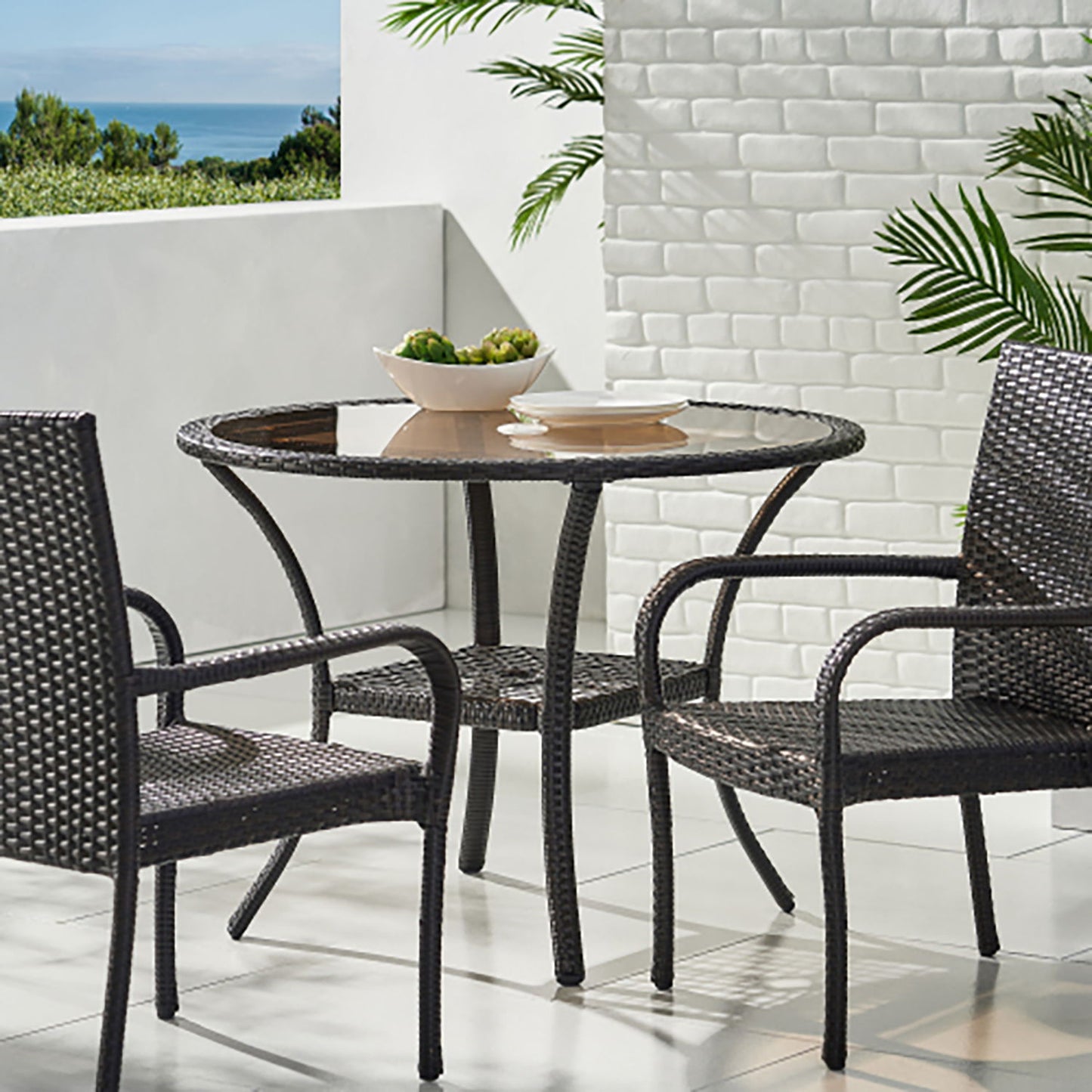Outdoor Table With Woven Rattan Design - Brown
