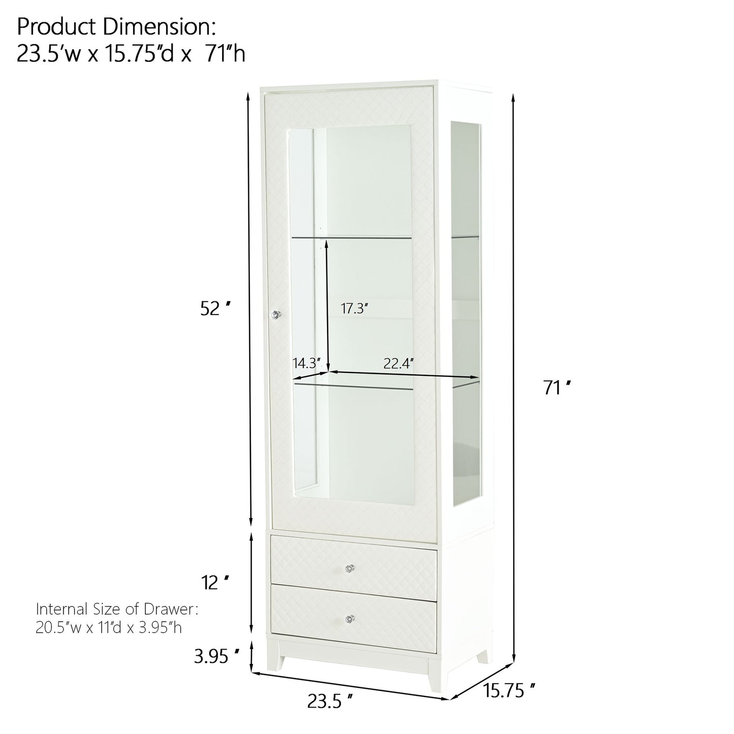 Modern Upholstered Glass Display Cabinet With Adjustable LED Light - White