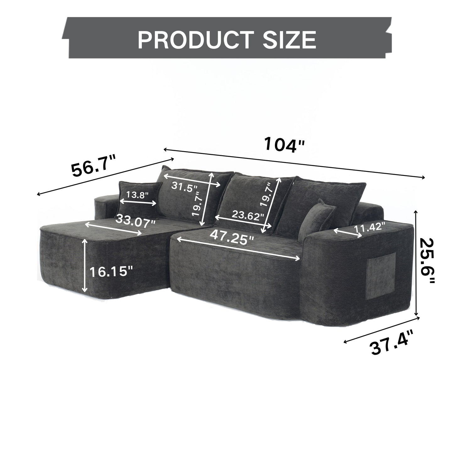 L-Shaped Sectional Sofa Couch With Chaise, Extra Deep Seats