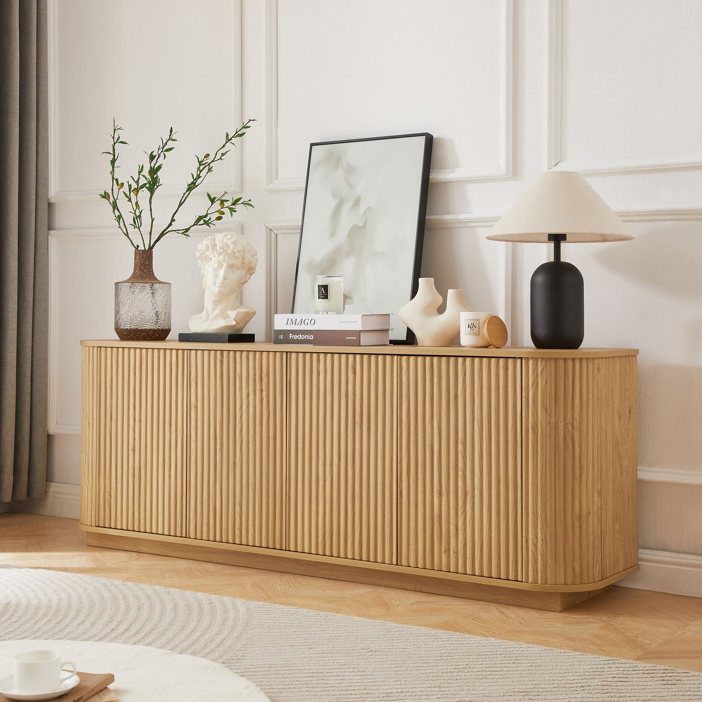 Contemporary Sideboard Storage Cabinet TV Stand With Wave Pattern