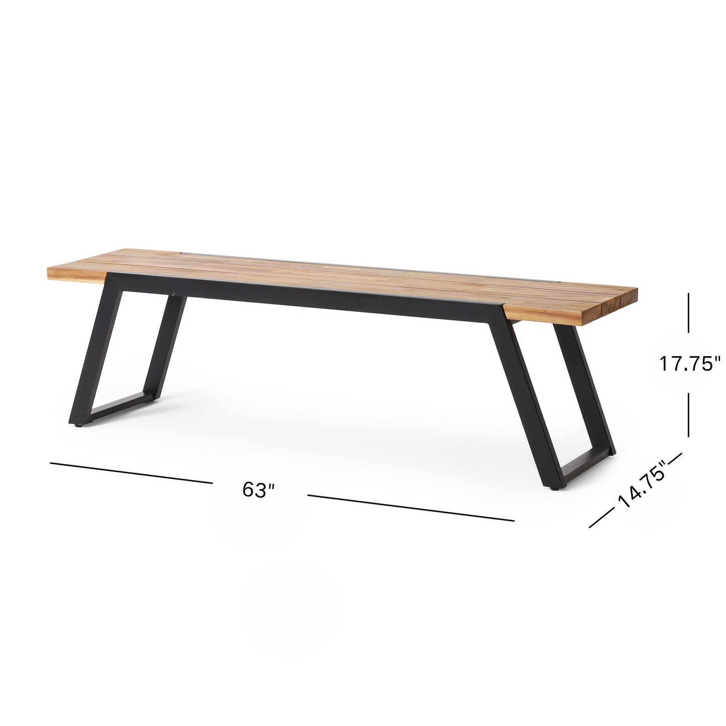 Earl - Outdoor Bench With Wooden Slat Panel Top - Black