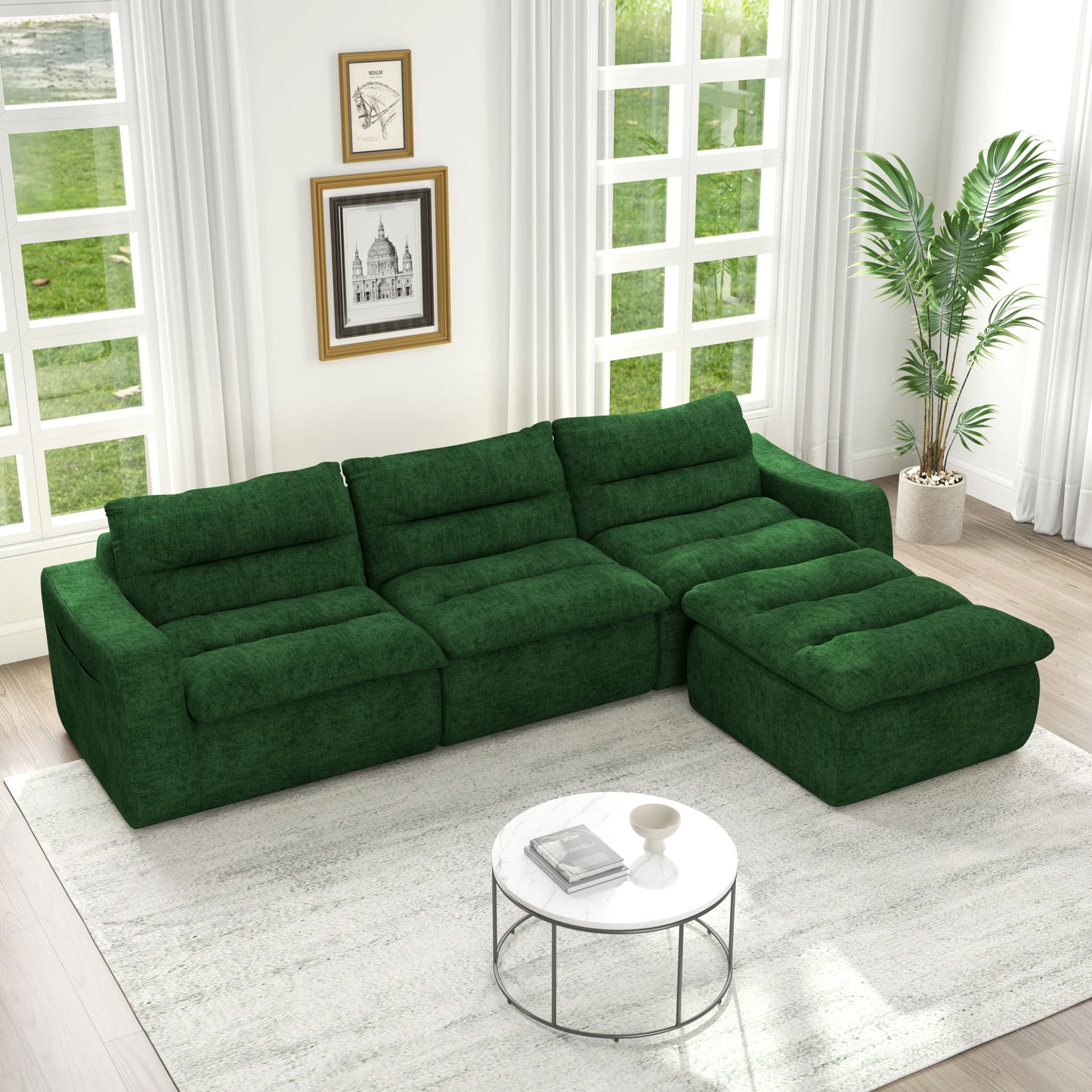Modern L Shaped Modular Beanbag Sofa, Comfortable Lazy Style, Compression Sponge And Cloth