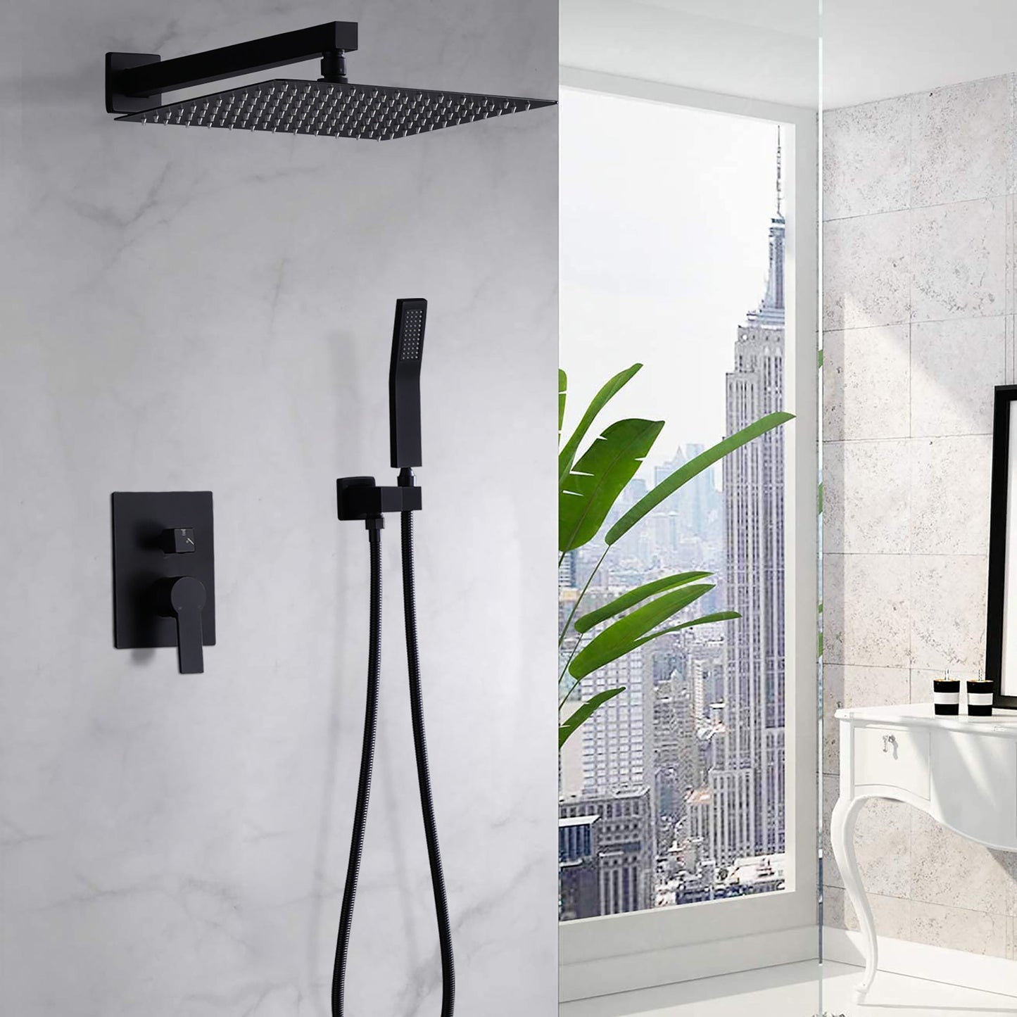 12" Ceiling Mount Shower System With Rain Mixer And Handheld Shower