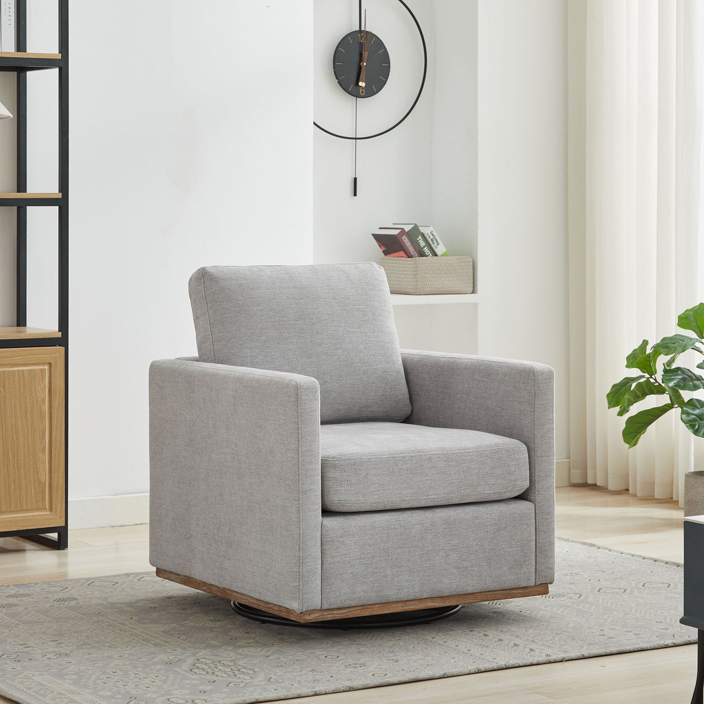 Modern Square Upholstered Swivel Accent Chair With Metal Base