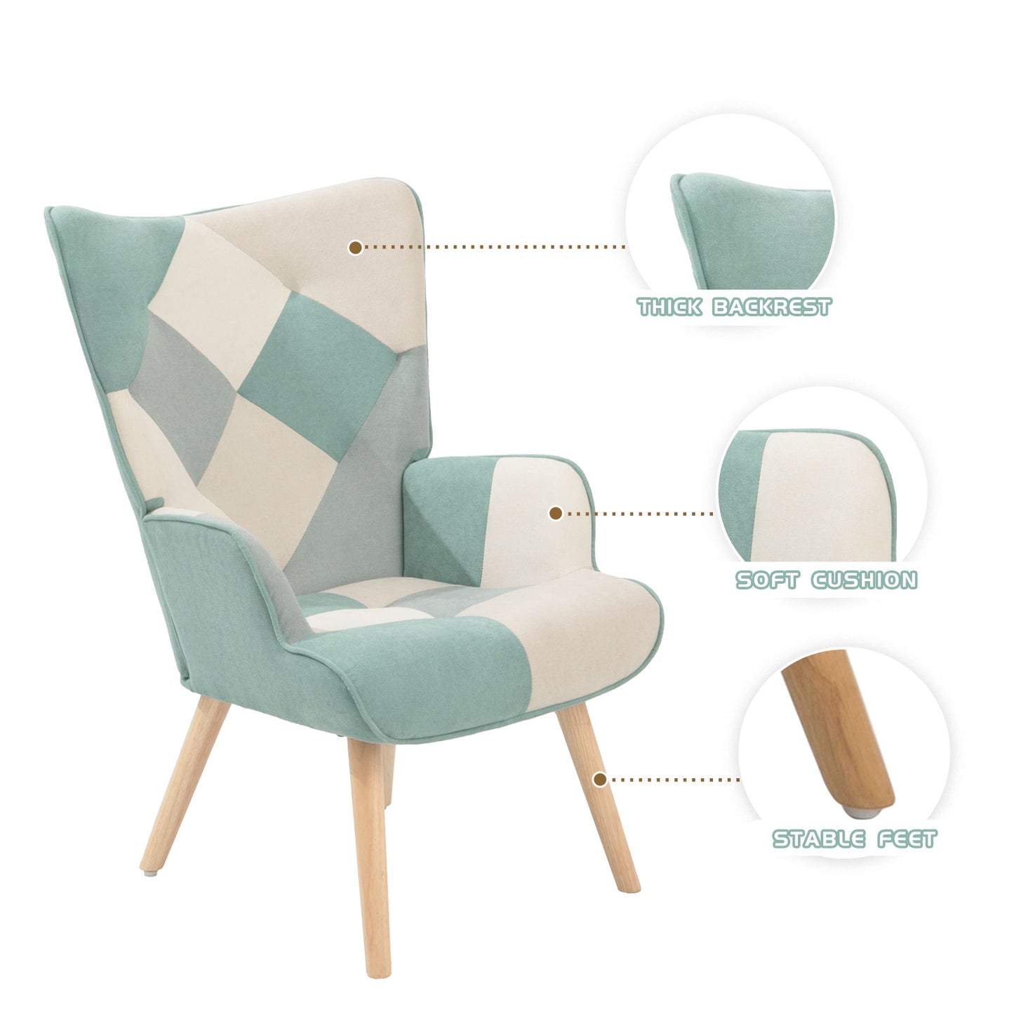 Accent Chair With Ottoman, Living Room Chair And Ottoman Set, Comfy Side Armchair For Bedroom, Creative Splicing Cloth Surface - Blue