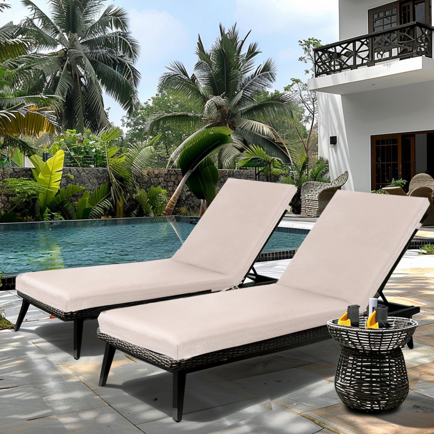 2 Piece Outdoor Chaise Lounge Cushion Set, Replacement Cushions For Patio Furniture