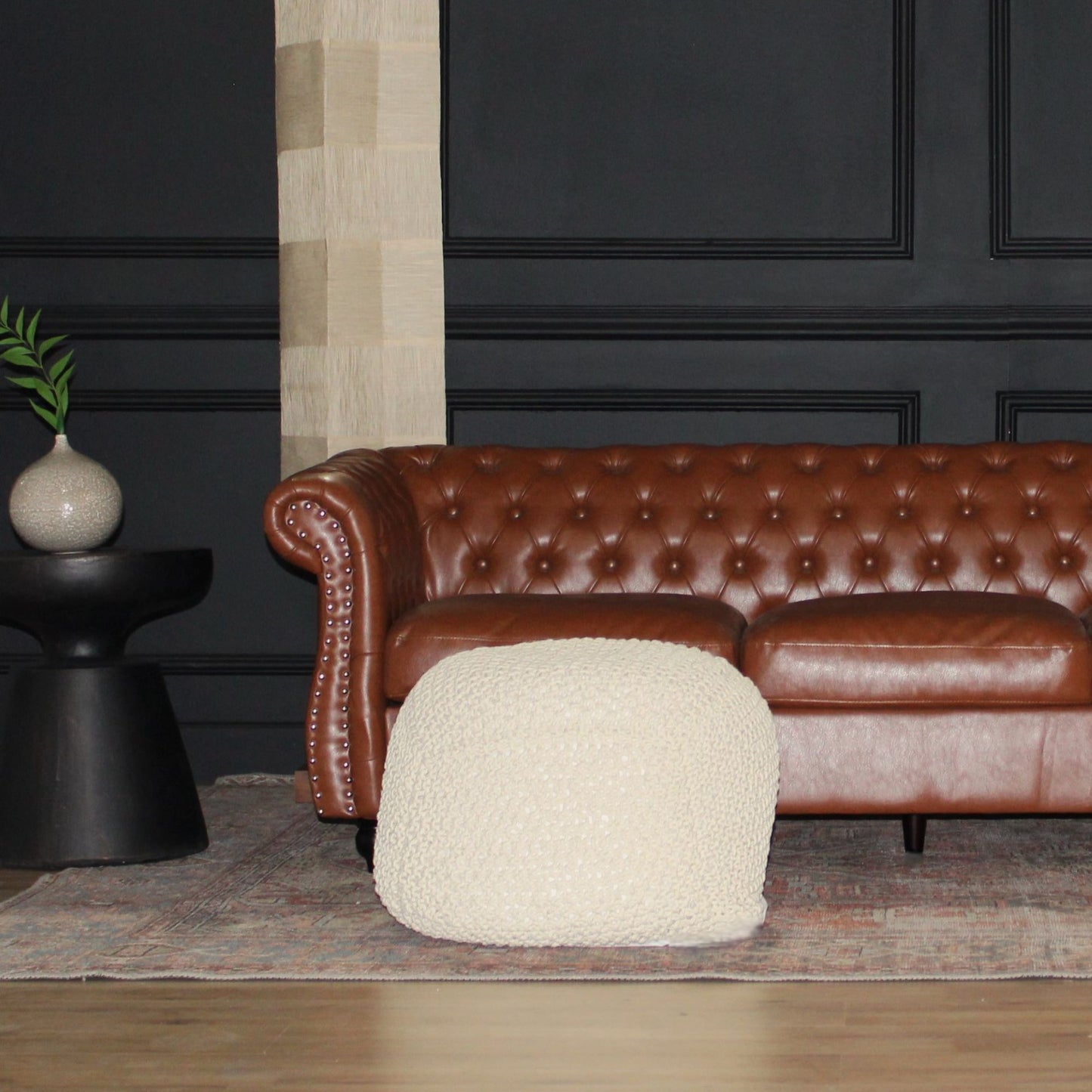 Semi Rounded Pouf, Cable Knitted, Perfect Seating