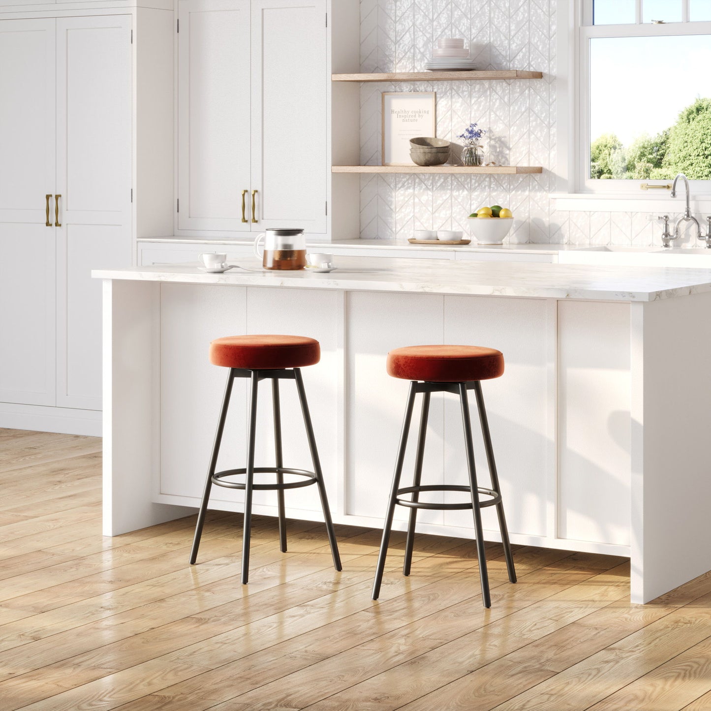 Modern Glam Upholstered Bar Stool - Rust