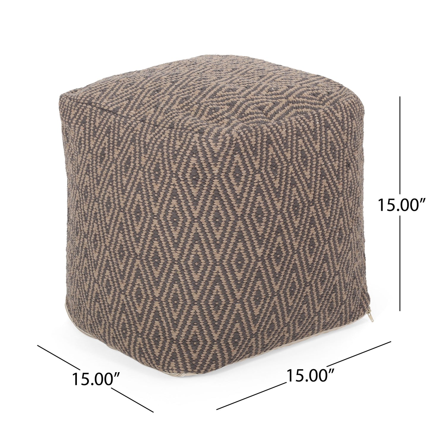 Amuleto - Hand Loomed Cotton Pouf - Dark Gray / Brown