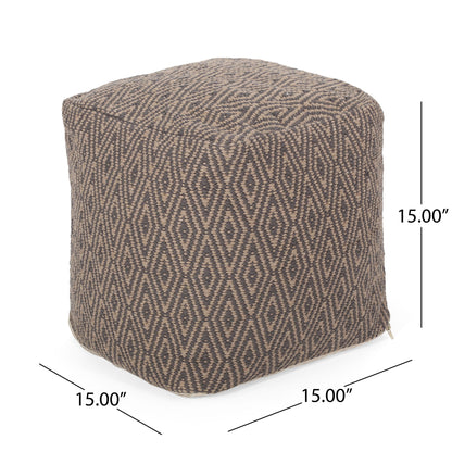 Amuleto - Hand Loomed Cotton Pouf - Dark Gray / Brown