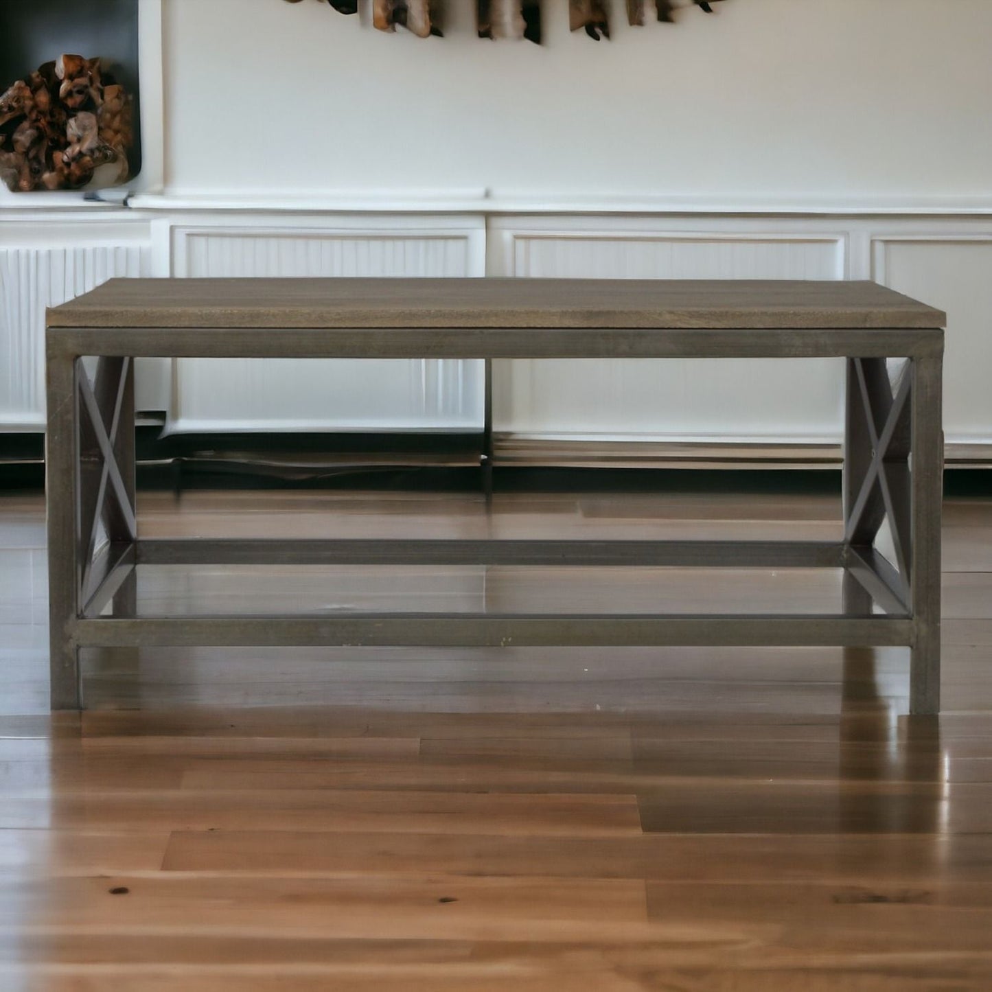 Cross Metal Coffee Table - Pewter