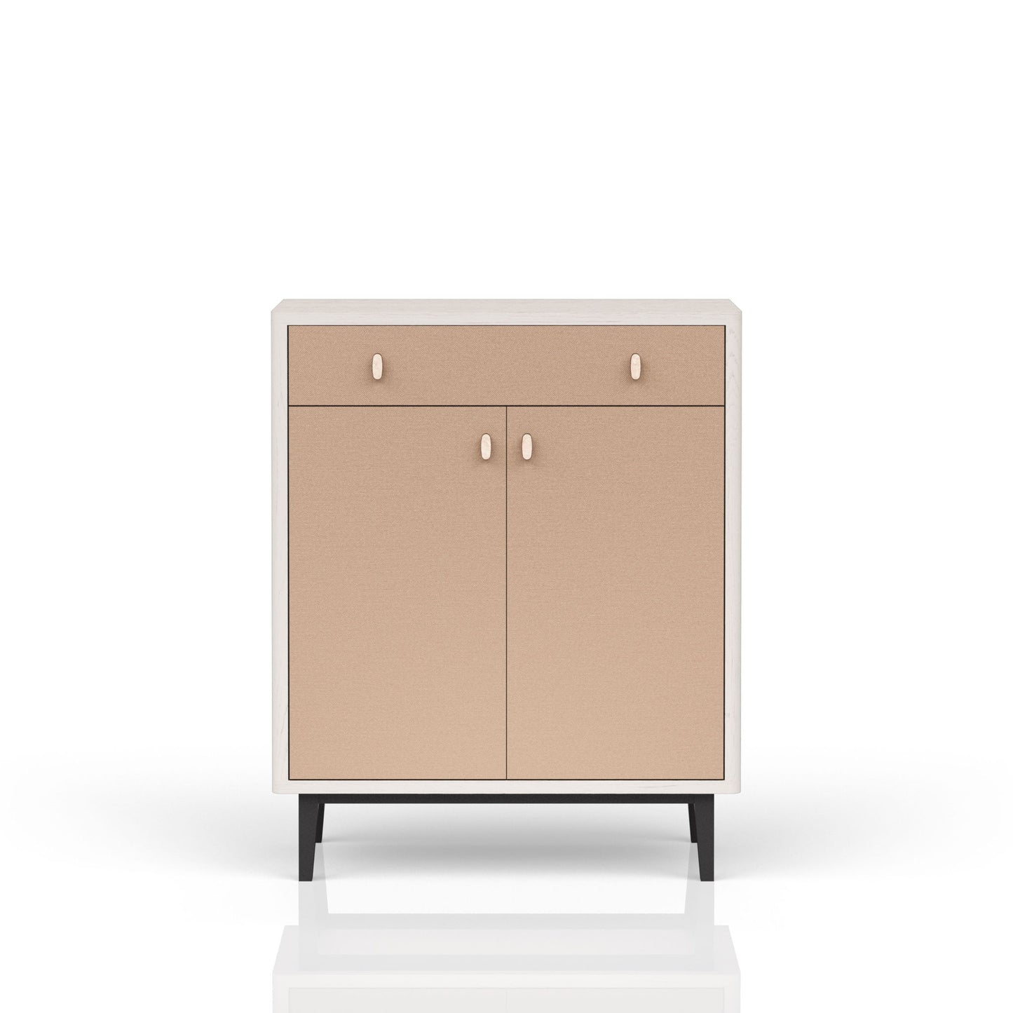 Contemporary Bar Cabinet With Large Storage - White / Pecan