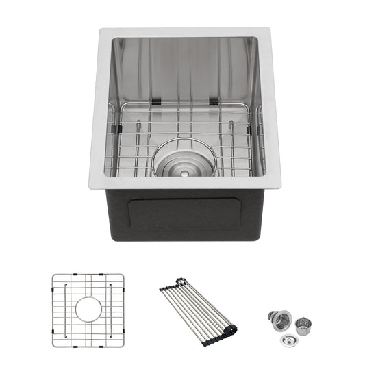 13" Undermount Kitchen Sink 16 Gauge Single Bowl - Brushed Nickel