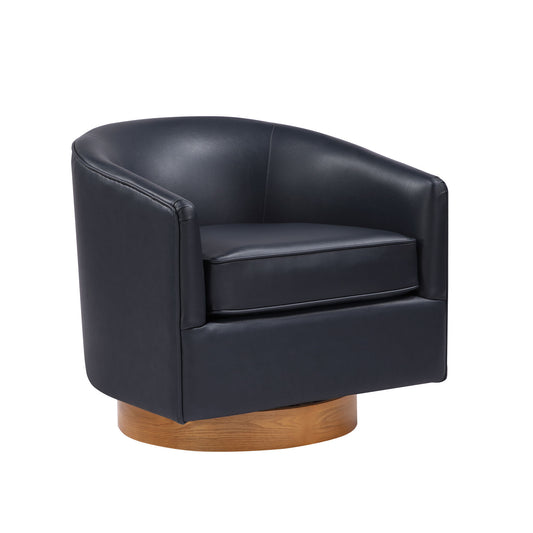 Maisy - Barrel Swivel Chair With Wooden Base - Blue