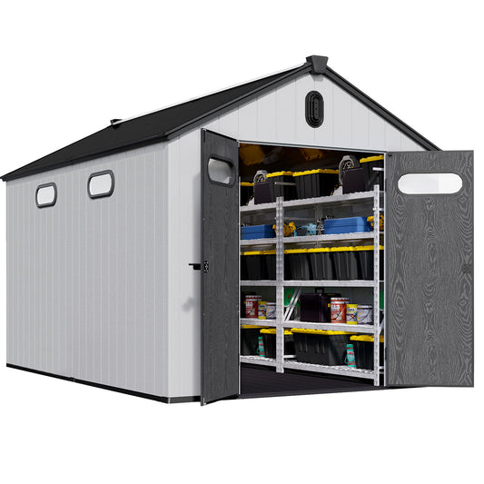 8 Ft. W X 12 Ft. D Plastic Storage Shed With Floor - Black / Gray