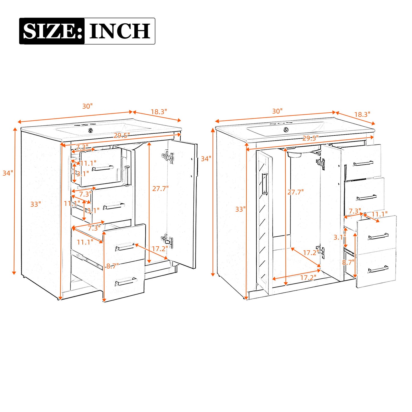Bathroom Vanity Set With Sink, Storage Cabinet With Drawers & Soft Closing Doors