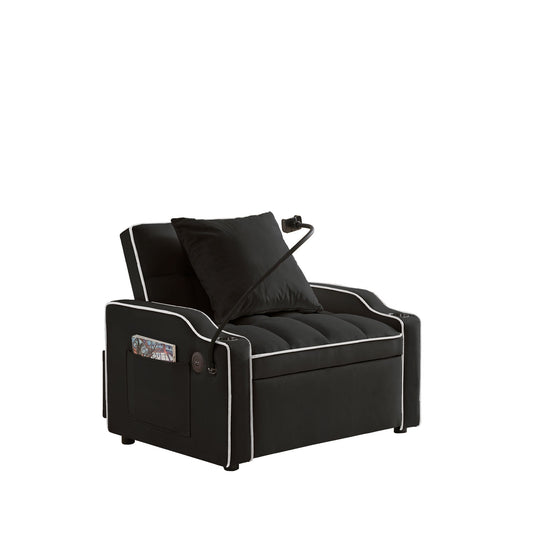 Convertible 3 In 1 Sofa Bed With Adjustable Sleeper Chair And Multi Pockets - Black