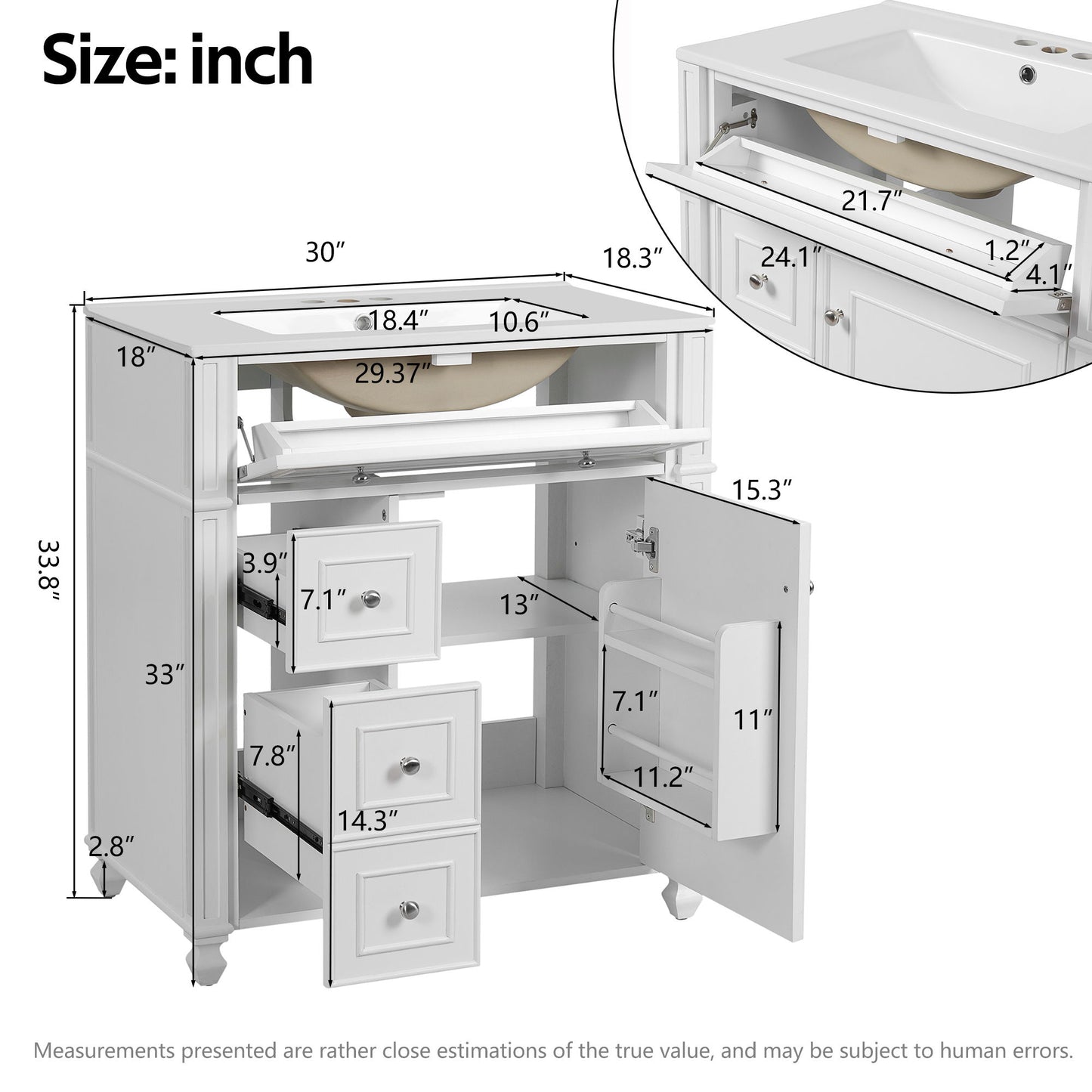 Bathroom Vanity Cabinet With Sink, Soft Close Doors With Door Organizer