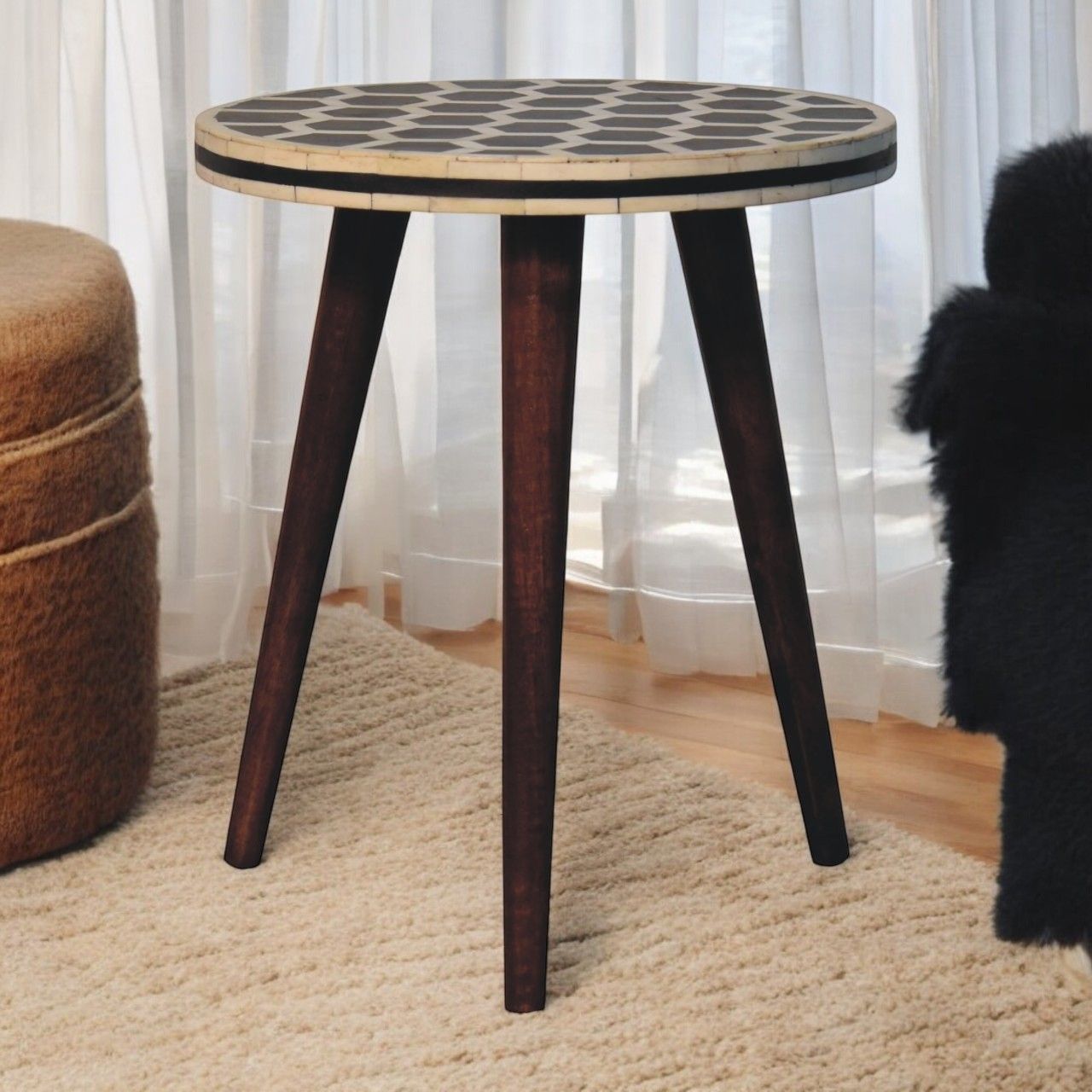 Inlay Bone Tripod Stool - Honey Caramel