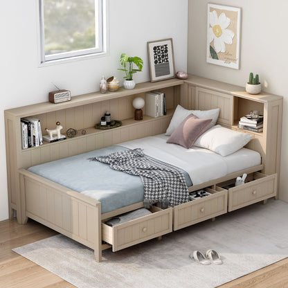 Daybed With Storage Shelves And 3 Drawers