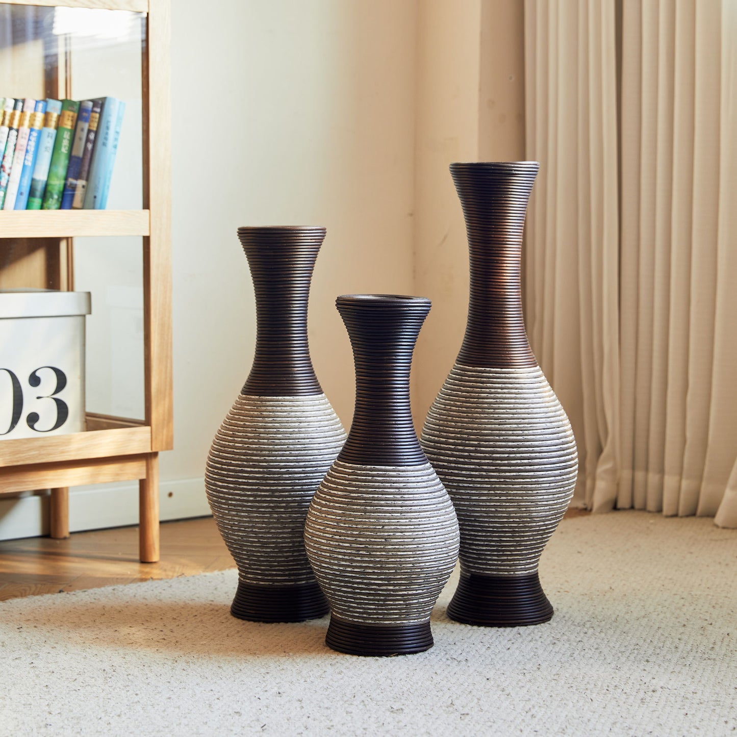 Desktop Vase, Classic And Neat Floor Vase, High Independent Flower Stand, Home Decoration Flower Stand (Set of 3) - Brown White