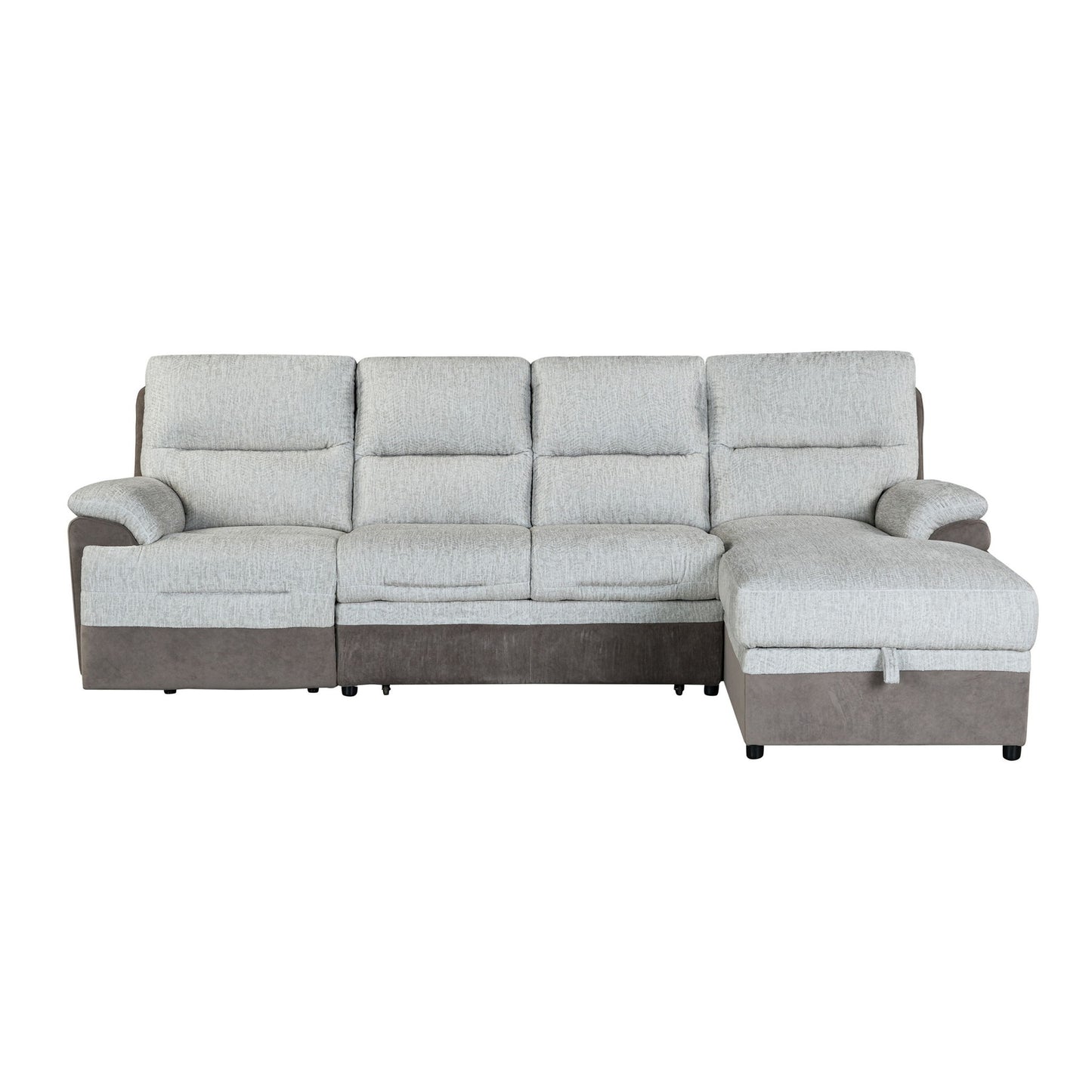 Kia - Sectional With Power And USB - Beige / Brown