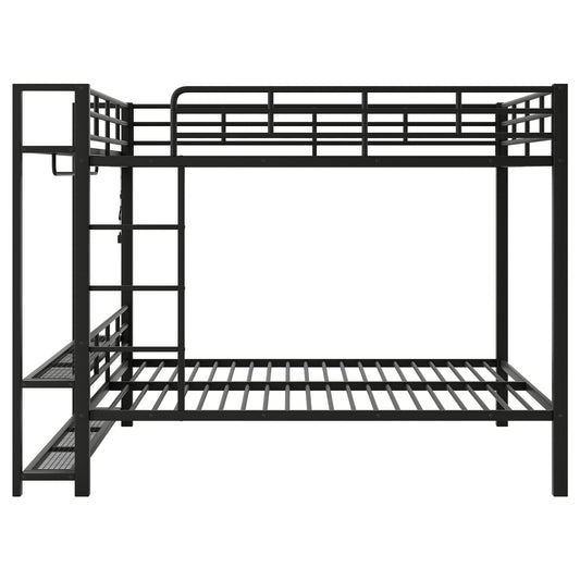 Bunk Bed With Storage Mesh Shelves, Clothes Hooks, LED Light