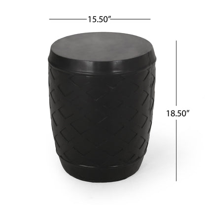 Outdoor Side Table With Lattice Design And Round Top - Black