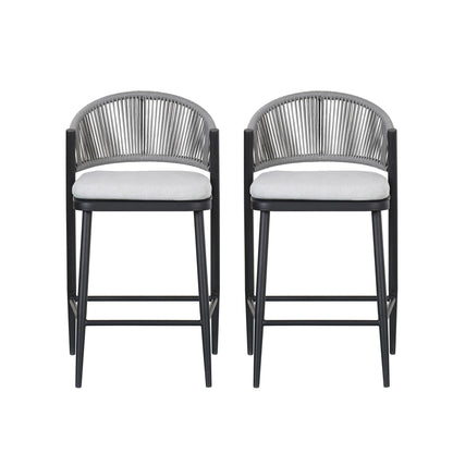 Outdoor 26" Counter Height Metal Frame Counter Stools With Scallop Shaped Backrest & Water Resistant Cushions