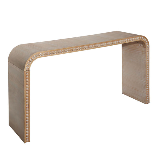 Console Table With Wood Beads Curved Waterfall Style Table - Antique Natural / Natural / Rustic / Natural / White