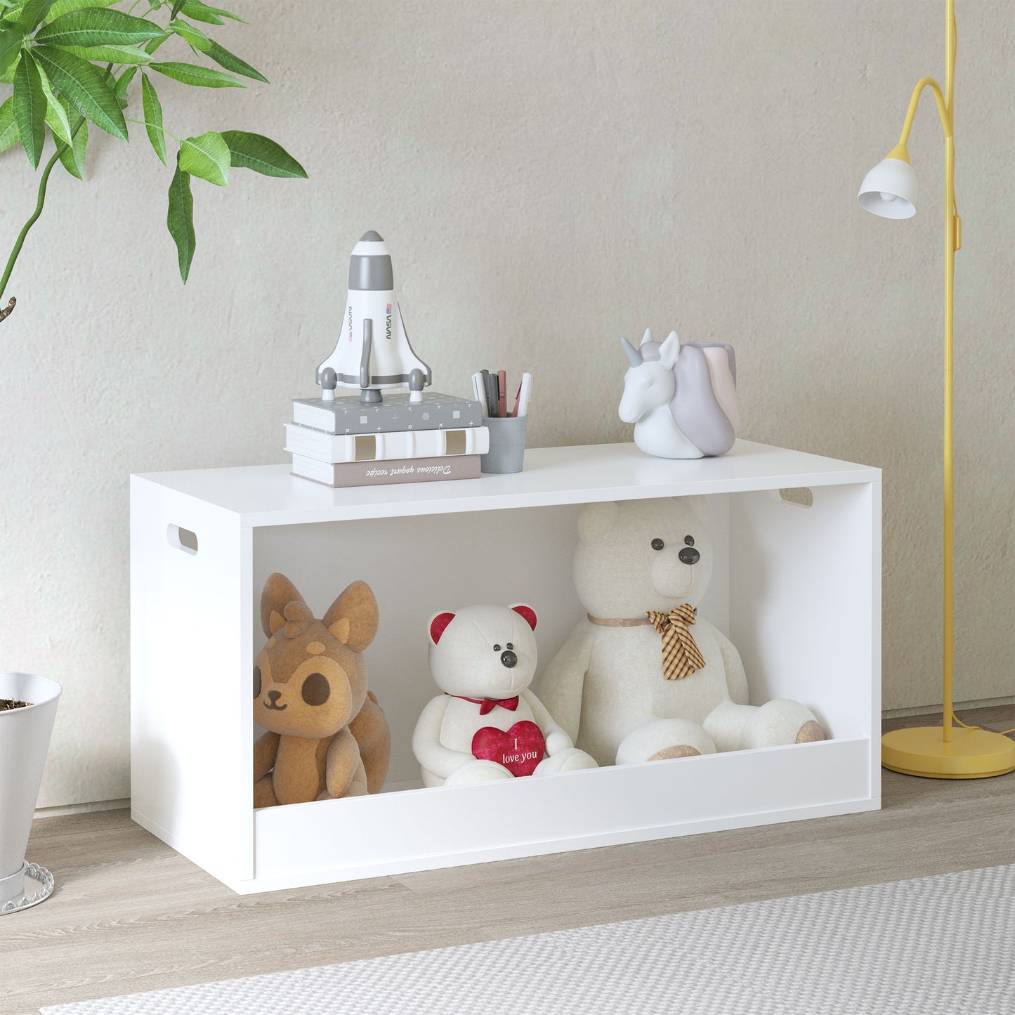 Open Toy Storage Box For Kids, Organizer Bin For Plush Toys, Books - White