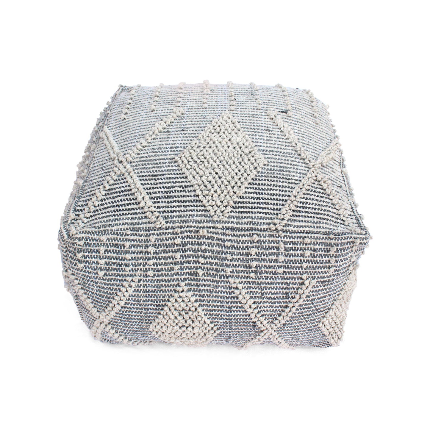Diamond - Handcrafted Faux Yarn Pouf - Ivory / Gray
