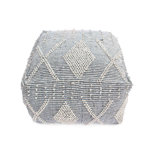 Diamond - Handcrafted Faux Yarn Pouf - Ivory / Gray