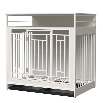 Wooden Dog Crate Furniture With Divider And Storage - White