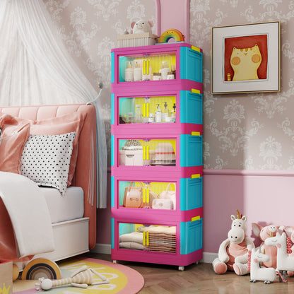 Folding Storage Cabinet With Magnetic Doors And Wheels