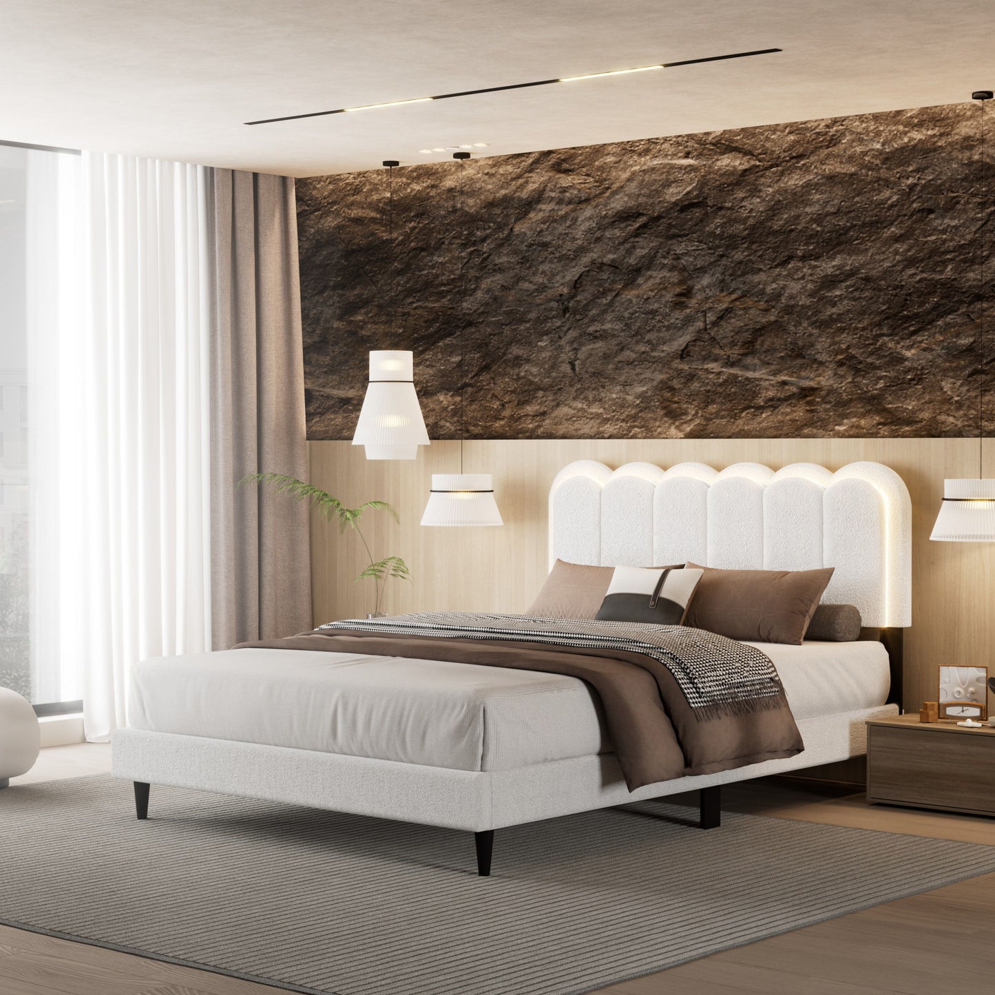 Lambswool Petal Headboard Bed Frame