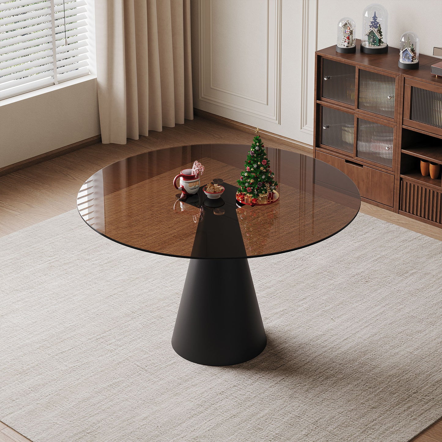 Round Dining Table, For 2 - 4 People - Black / Brown