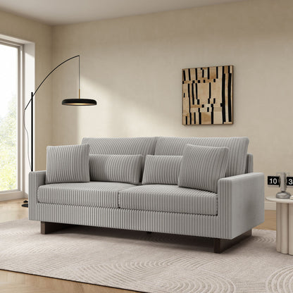 Modern Corduroy Loveseat Sofa With 4 Pillows