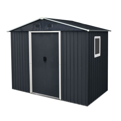 8Ft X 4Ft Outdoor Metal Storage Shed With Window And Metal Foundation For Backyard, Patio, Lawn