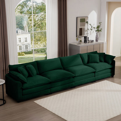 Modern Upholstered 4 Seater Corduroy Fabric Sofa With Arm And Throw Pillows