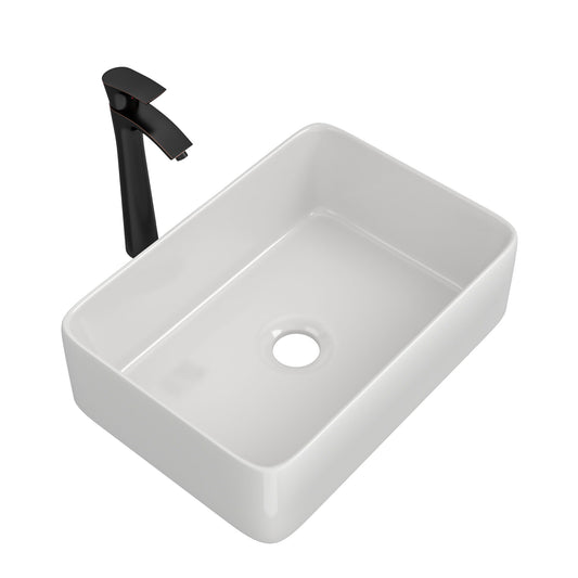 Above Porcelain Vessel Vanity Sink And Faucet Combo, 19" X 15" - White