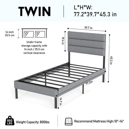 Upholstered Platform Bed Frame With Headboard, No Box Spring Needed, Underbed Storage