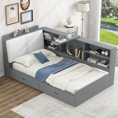 Platform Bed With Storage Headboard, Shelves And 2 Drawers