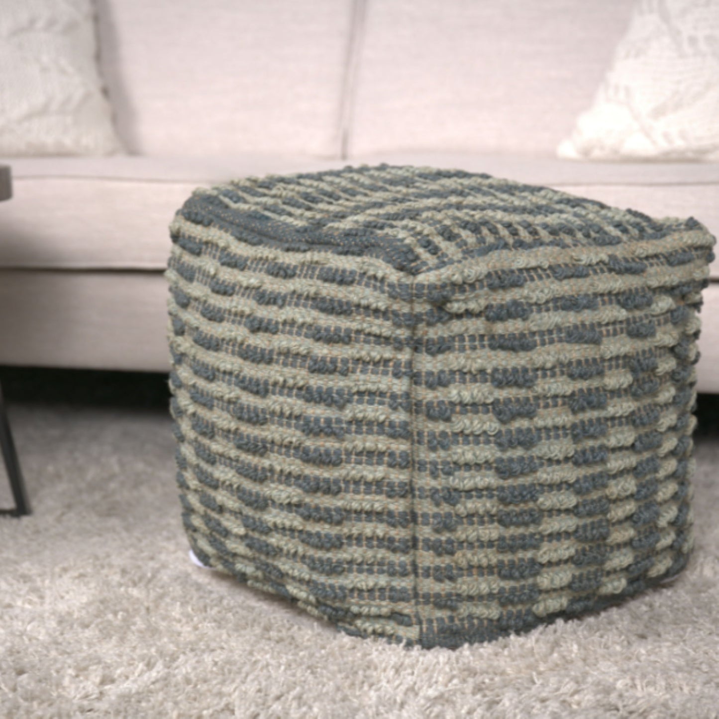 Walle - Fabric Square Pouf Ottoman And Floor Cushion Teal - Blue