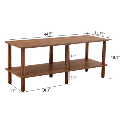 Modern Double Deck TV Cabinet With Open Storage Shelf, Rounded Legs