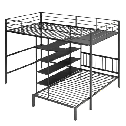 Full Over Twin Bunk Bed With Built In Desk, Shelves And Ladder - Black